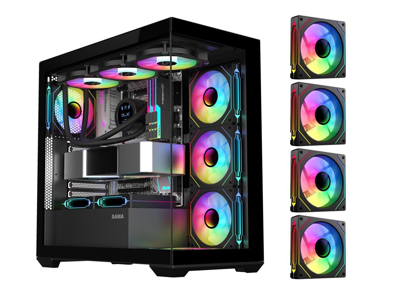 SAMA SV01 Mid Tower ATX Gaming PC Computer Case Black, 4 Addressable RGB Fans Pr