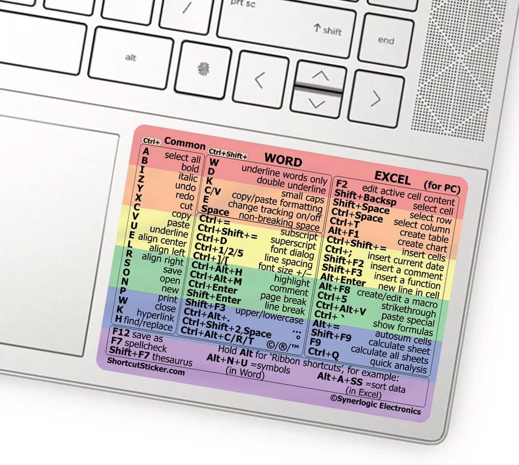 Word Excel Windows Shortcut Stickers Laminated No-Residue Vinyl Rainbow Small