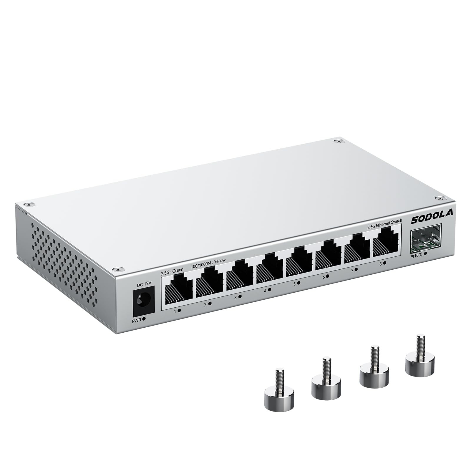 Sodola 9-Port 2.5Gb Switch Unmanaged 8 x 2.5gbase-t Ports 1X10G SFP