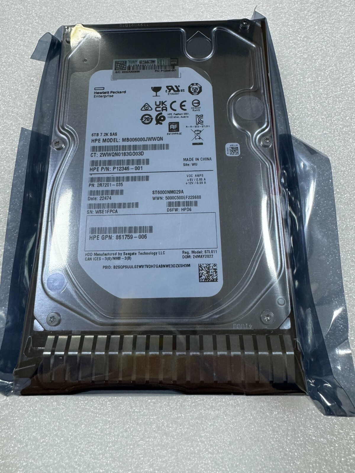 FOR HP 846514-B21 846610-001 861759-006 P12346-001 6TB SAS 7.2K 3.5" Hard Drive