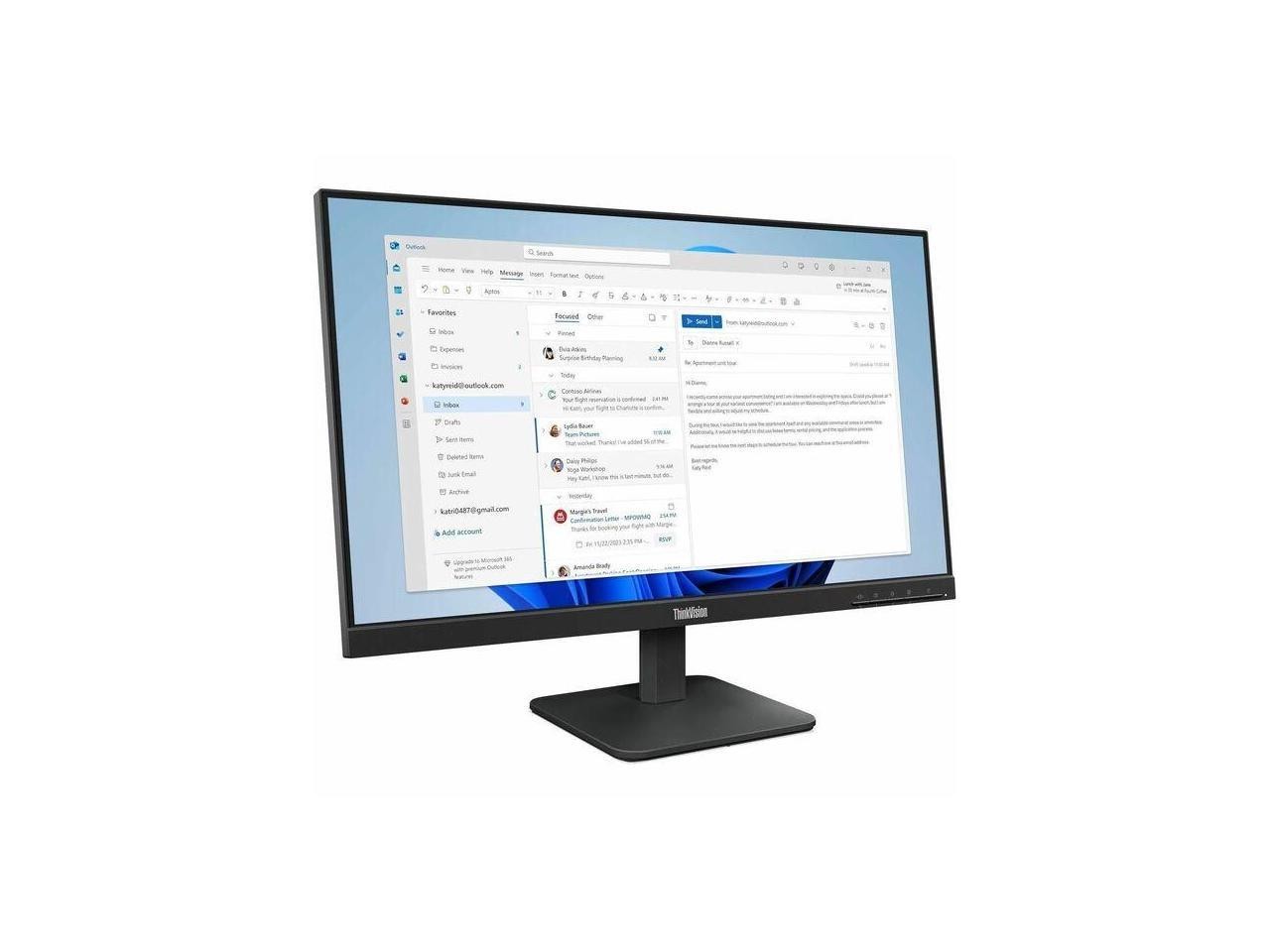 Lenovo ThinkVision S24-4e 24" Class Full HD LED Monitor - 16:9 - Raven Black - 2