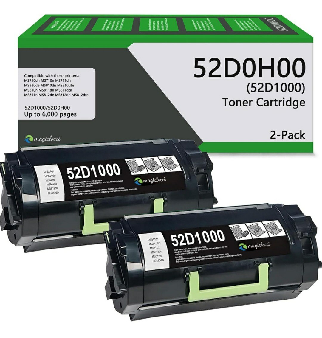 Lexmark 52D1000 Black High Yield Toner Cartridge, 2 Pack, 6,500 Pages