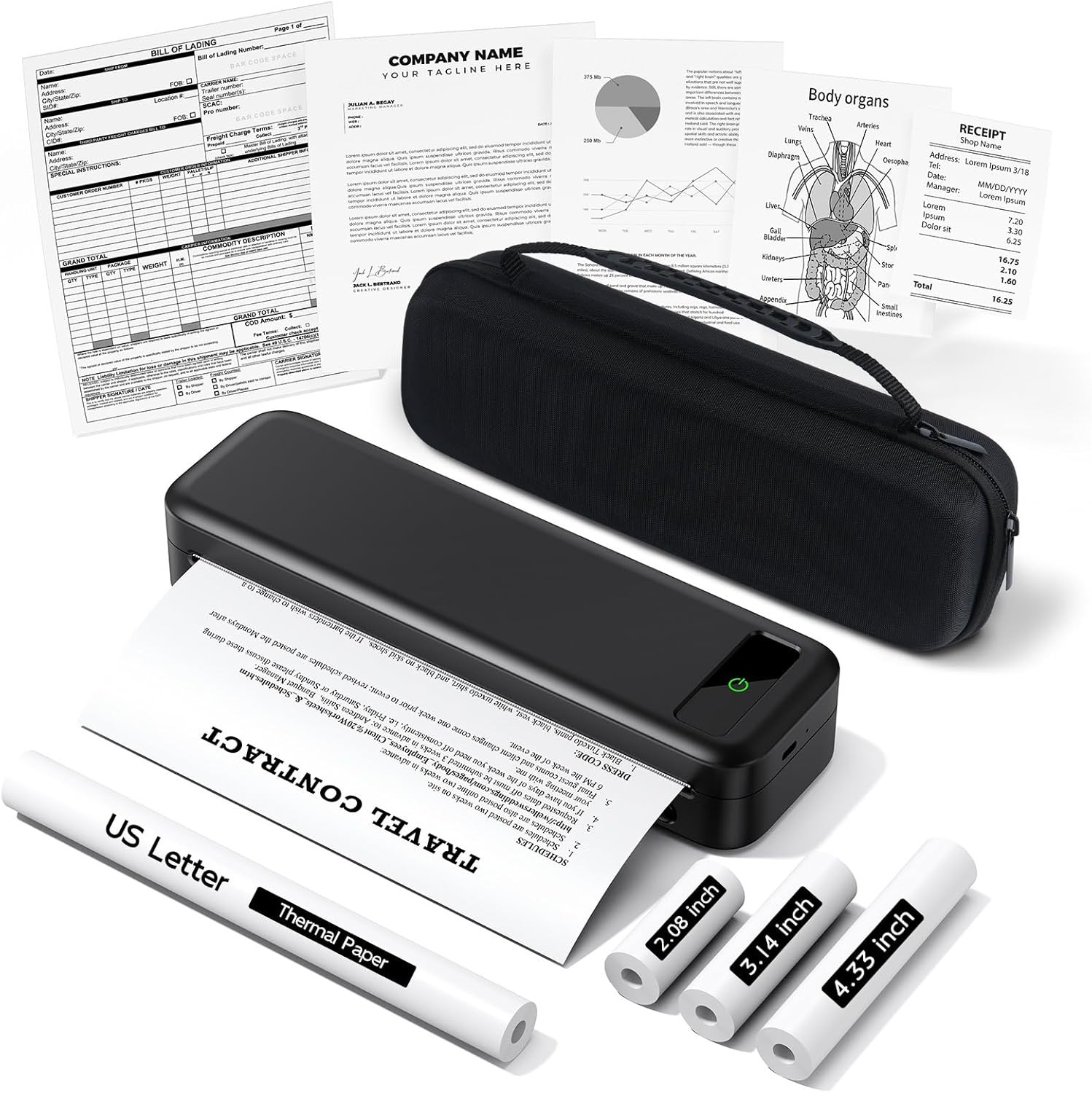 Impresora Portatil Inalambrica Bluetooth Termica A285M Estuche Y 4 Rollos Papel