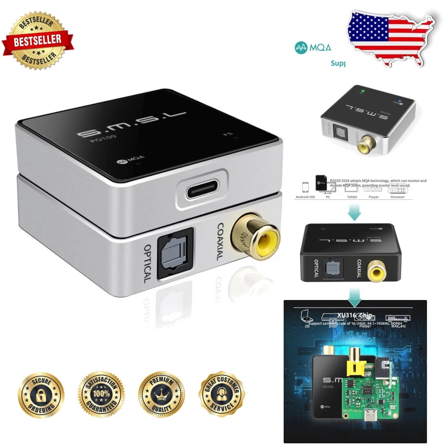 Portable USB to Optical Audio Converter XMOS XU316 MQA Silver