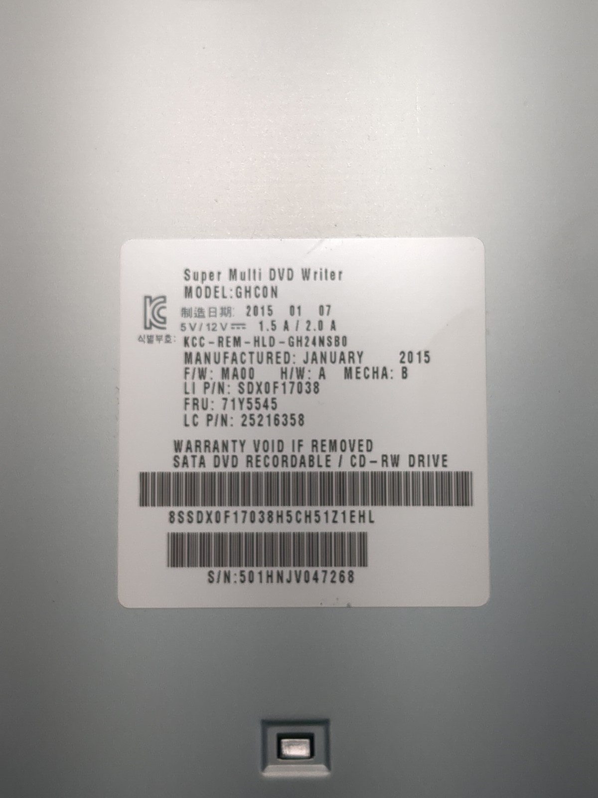 Hitachi LG Super Multi DVD Writer GHC0N SDX0F17038