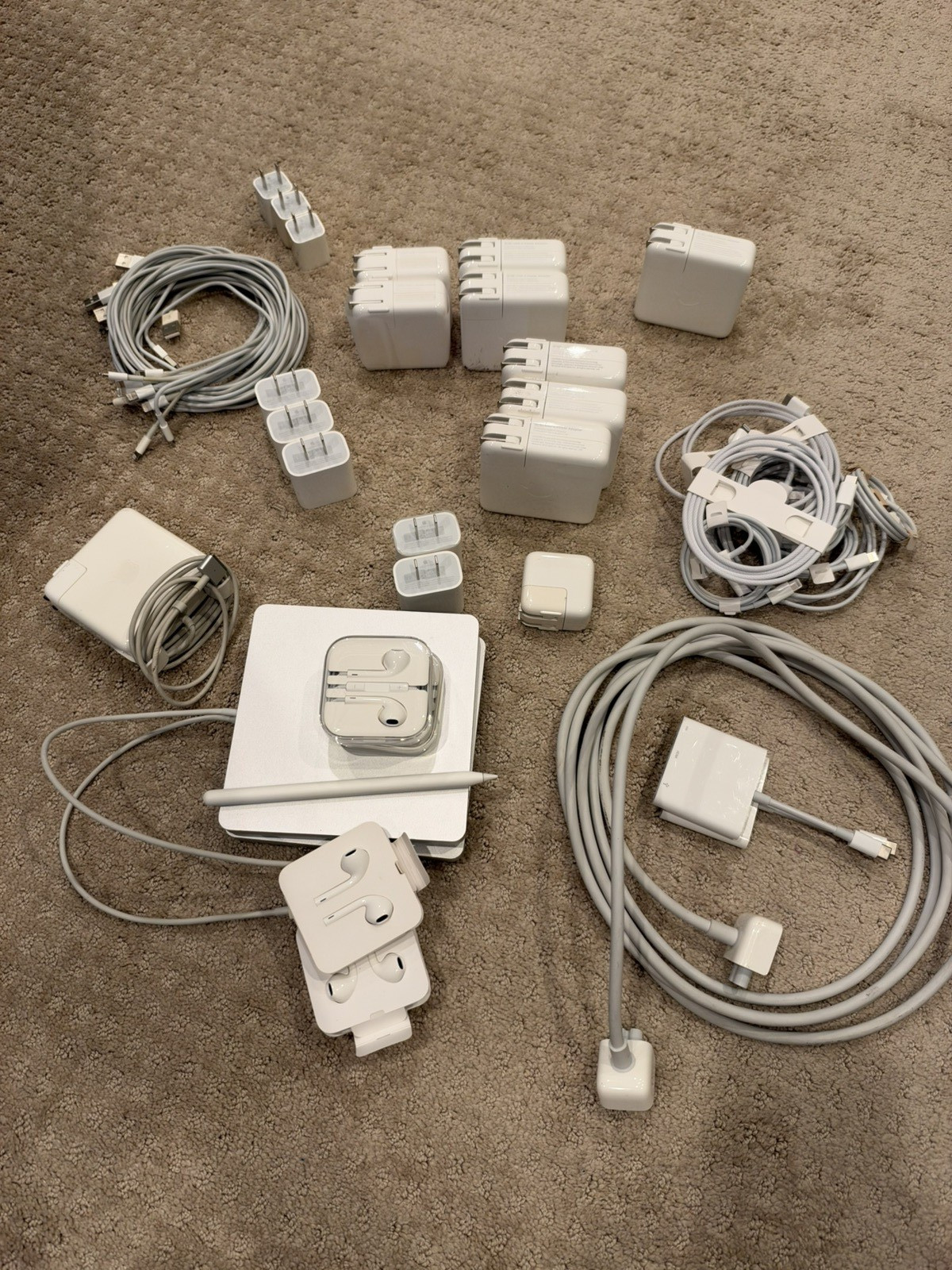 Lot of Apple OEM Accessories (Power Adapters, Cables, and more). Some Brand New.