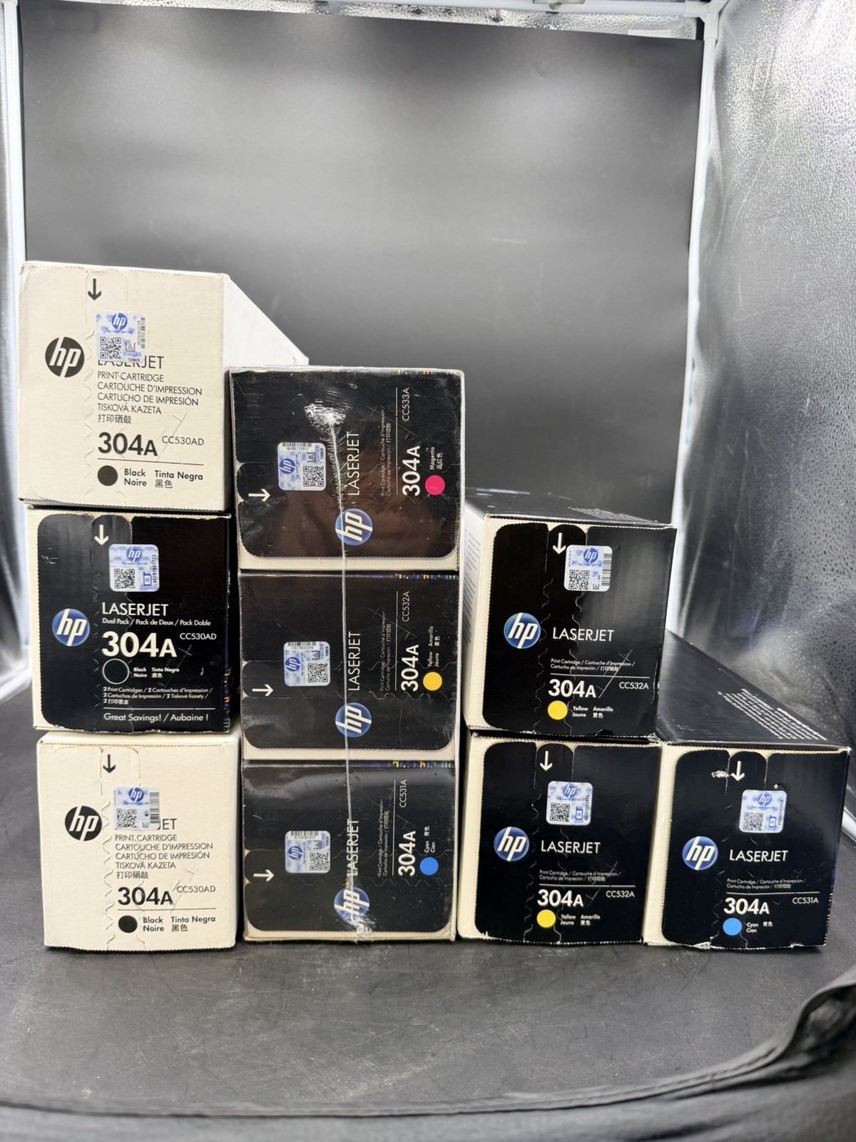 NEW Genuine HP 304A Toner Lot Of 9– 3 Black 3 Yellow 2 Blue 1 Magenta 