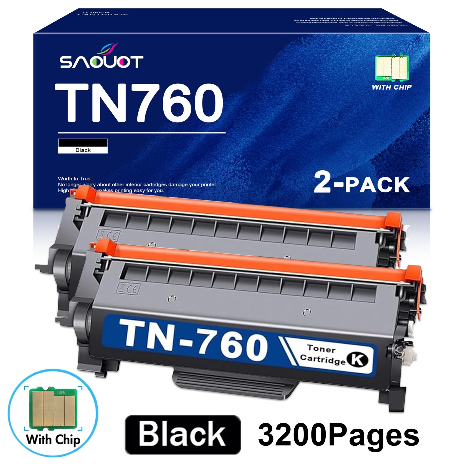 2PK High Yield TN760 Toner Cartridge For Brother MFC-L2710DW HL-L2350DW Toner