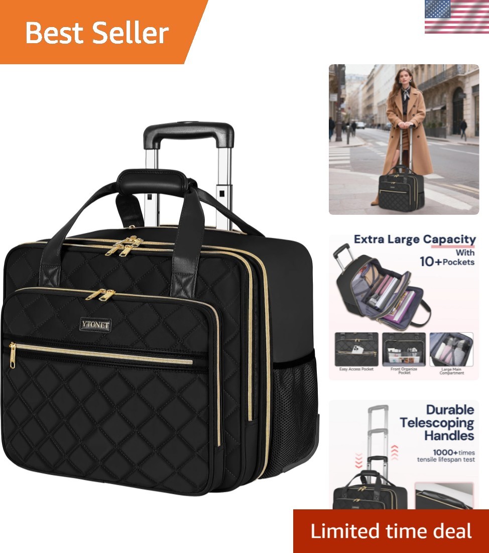 Rolling Laptop Bag Women, 17.3 Inch Rolling Briefcase for Women | 40L Extra L...