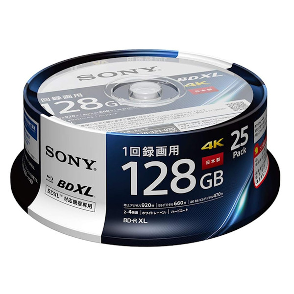 SONY BD-R for Video 128GB 1-4 x Printable Spindle Blu-ray Disc 25pcs