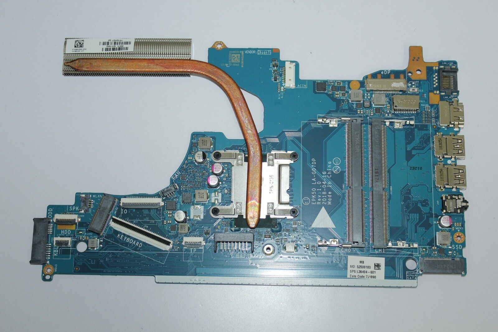 Genuine HP 15-DA 15-DA0085OD INtel i5-7200U Motherboard L36494-601