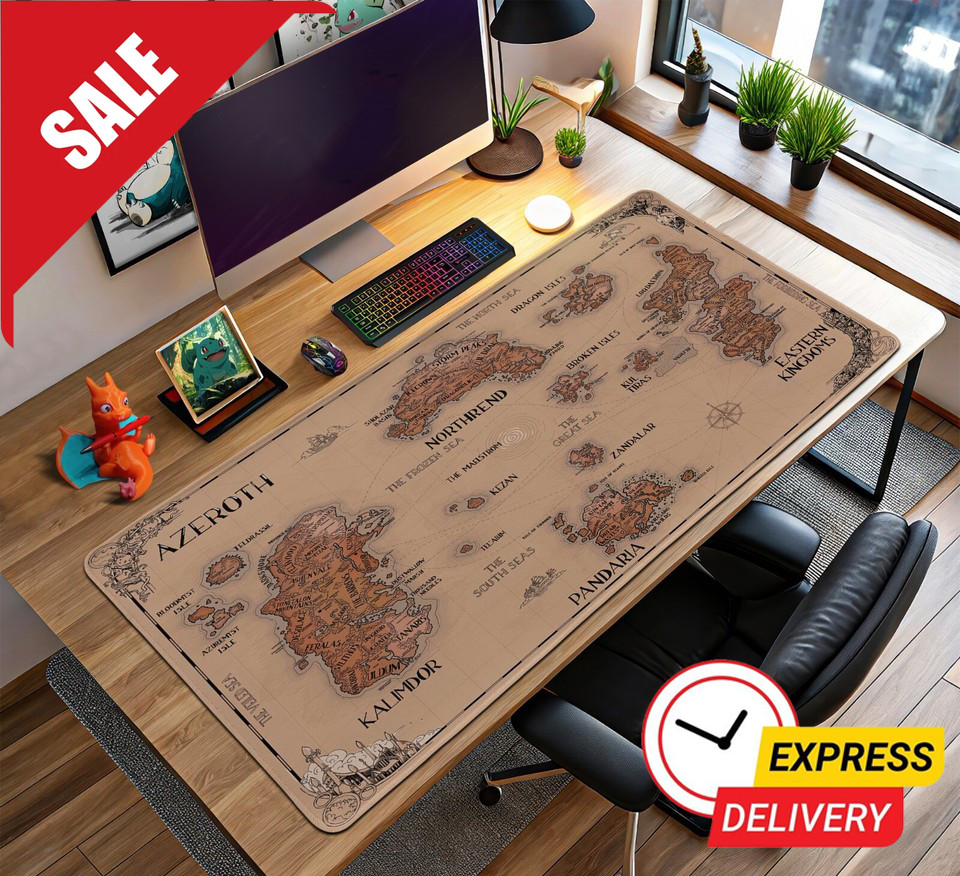 Azeroth World Map Desk Mat - Warcraft Gaming Mouse Pad, Large XXL Desk Mat DP287