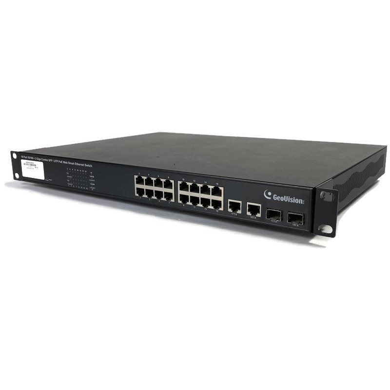 Lot of 2 GeoVision GV-POE1601 16-Port 10/100 + 2 Giga SFP/UTP Web Smart Switch