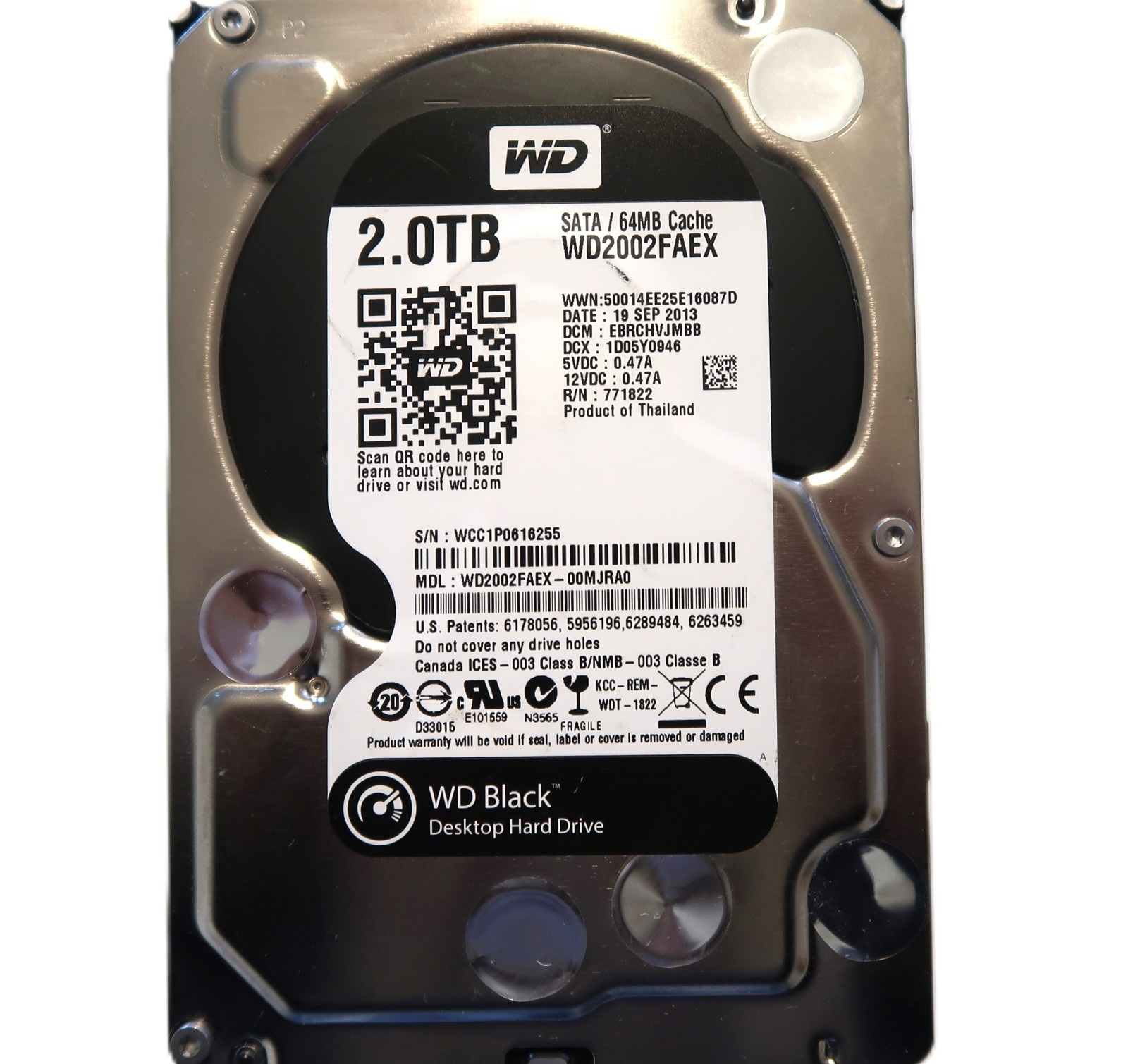 WD WD2002FAEX-00MJRA0 EBRCHVJMBB (WCC1) Thailand 3.5" Sata 2TB HDD SEP/2013