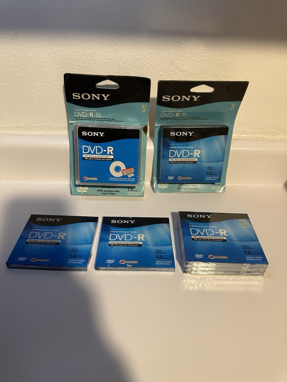 Sony DVD-R For Handycam 13 Total NEW/SEALED 30 Min 1.4 GB—2-3 Packs, 5 Pk, 3 Ind