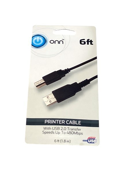 Printer Cable – 6 ft ONN USB 2.0 (480 Mbps Transfer Speed) USB Type‑A to Type-B