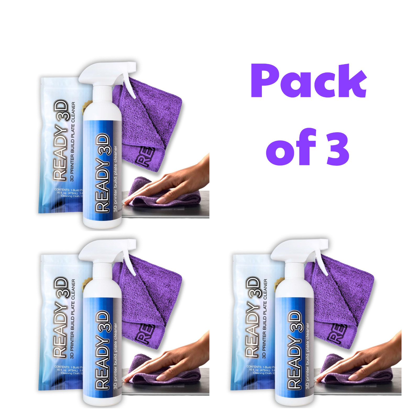 Ready 3D Printer Build Plate Cleaner Non-Toxic No Odor Easy Clean 3 Pack