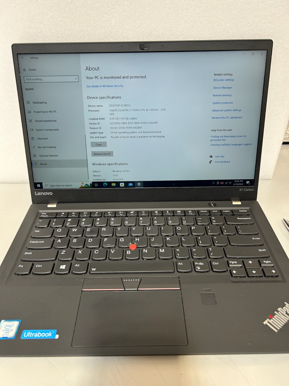 Lenovo 20HR000HUS TP X1 5th Gen 14" i7-7600 8GB 512gB SSD Win 11 Pro