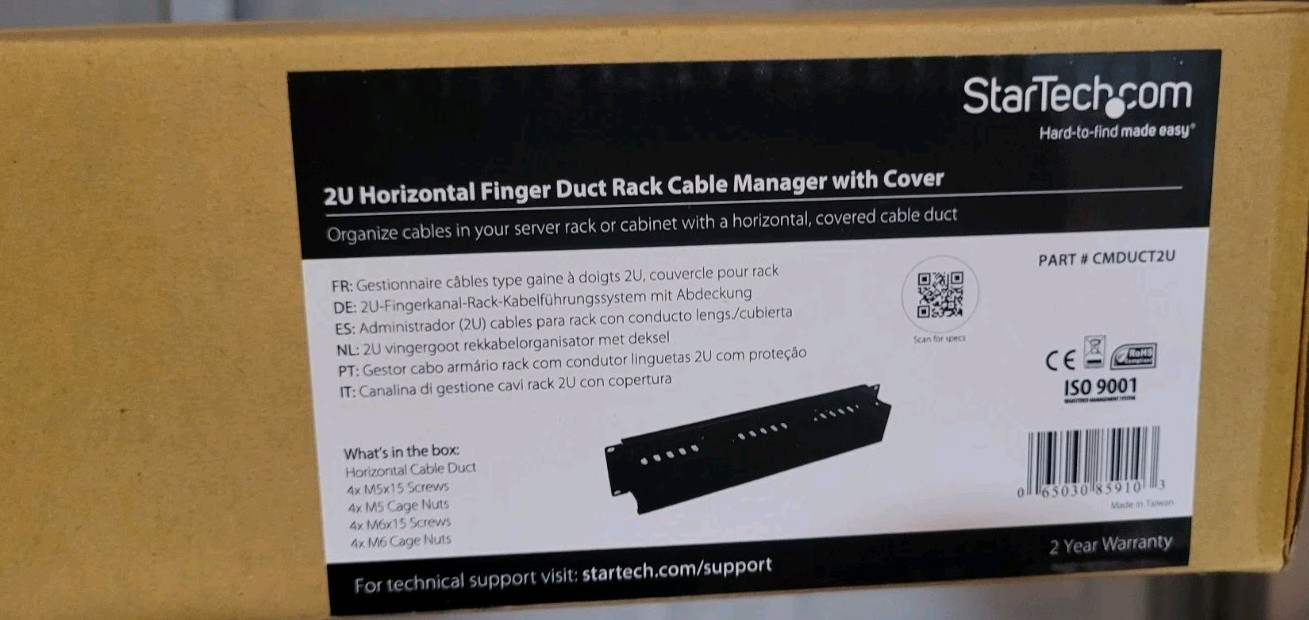 StarTech 2U Horizontal Finger Duct Rack Cable Manager with Cover CMDUCT2U
