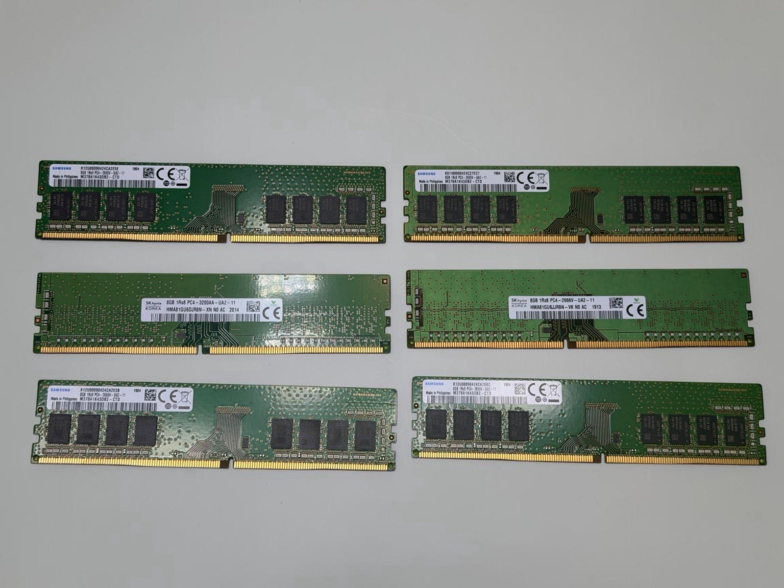 LOT OF 6 Mixed Brands 8GB 1RX8 PC4 Desktop Memory RAM