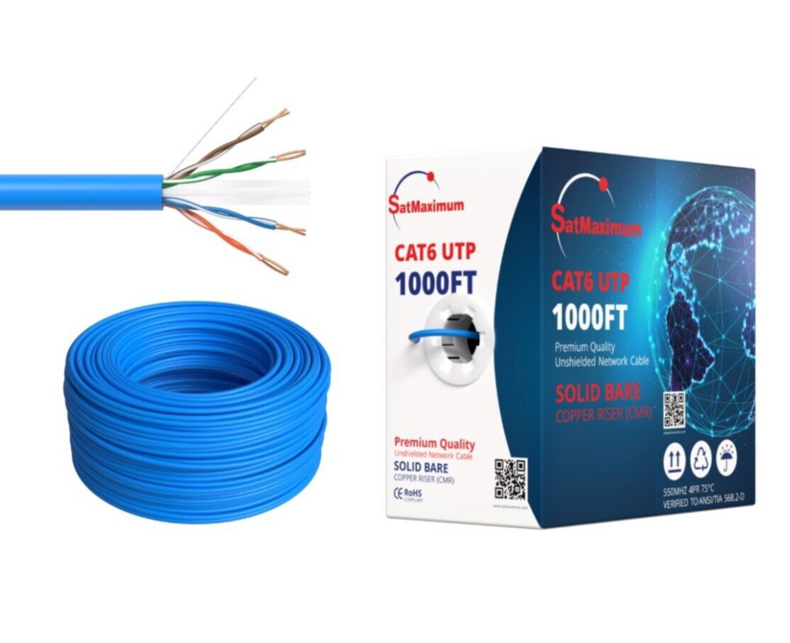 1000ft Cat6 CMR Riser Ethernet Cable 23AWG Solid Bare Copper UTP Wire Blue
