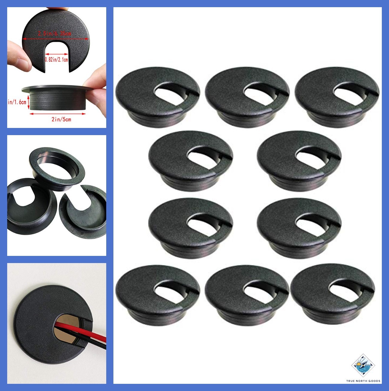Desk Grommets Pack of 10 Black Plastic Hole Covers for Wire Management