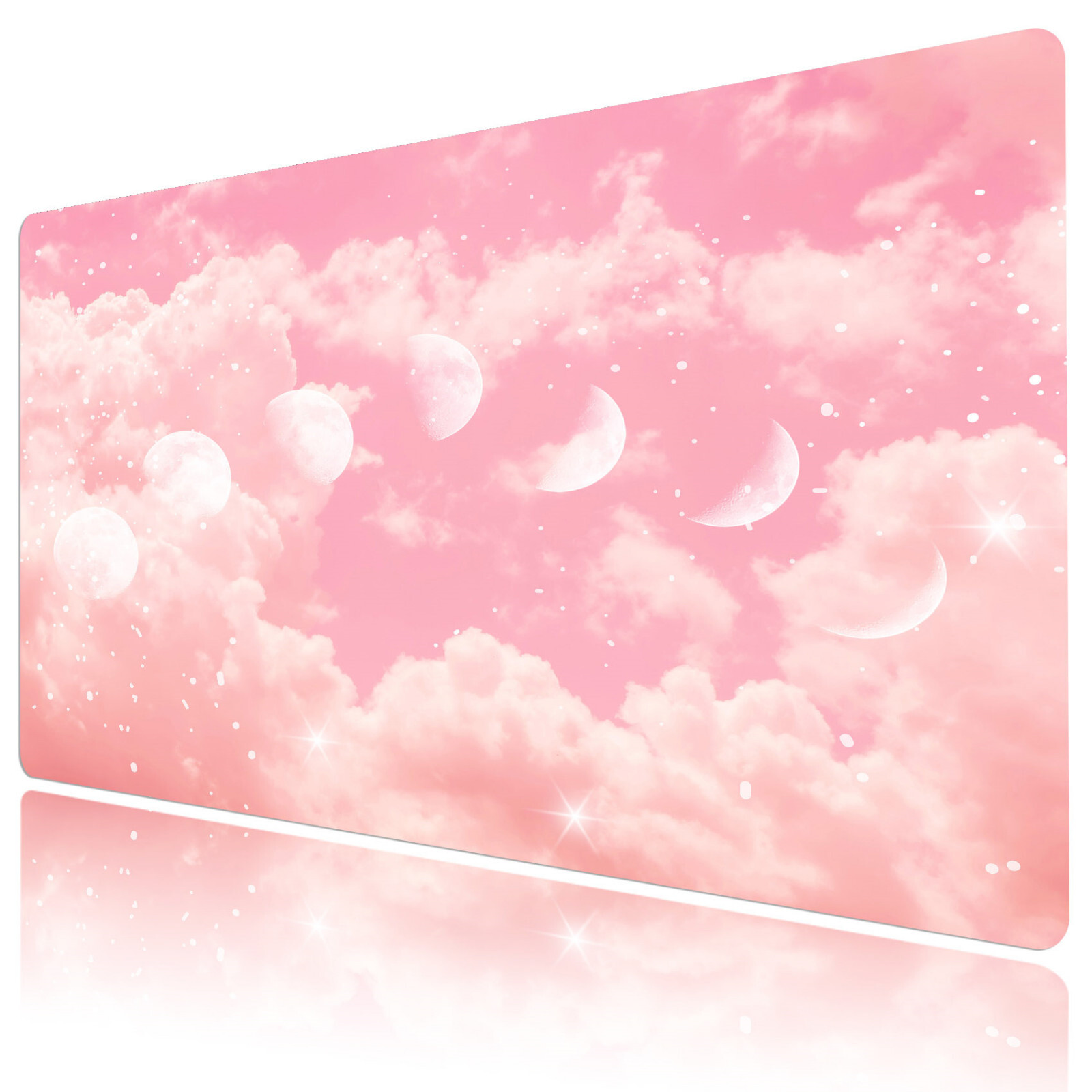 Fantasy Cloud Pink Mouse Pad Moon Phase Desk Mat for Keyboard and Mouse Desk Pad