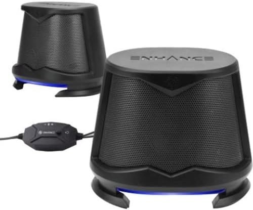 ENHANCE SB2 PC Speakers with Blue LED Glow Lights and 2.0 USB Powered Design