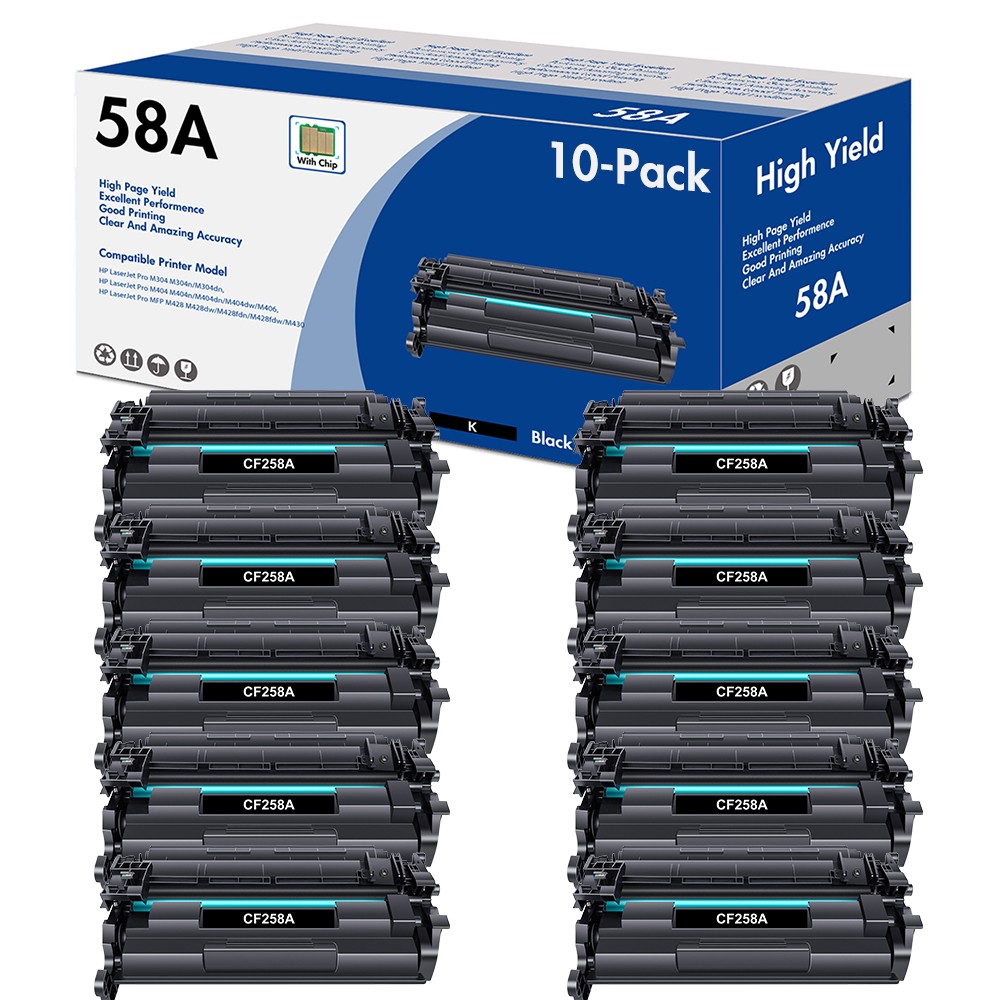 10x CF258A 58A Toner Compatible With HP Laserjet Pro M404dn MFP M428dw With Chip