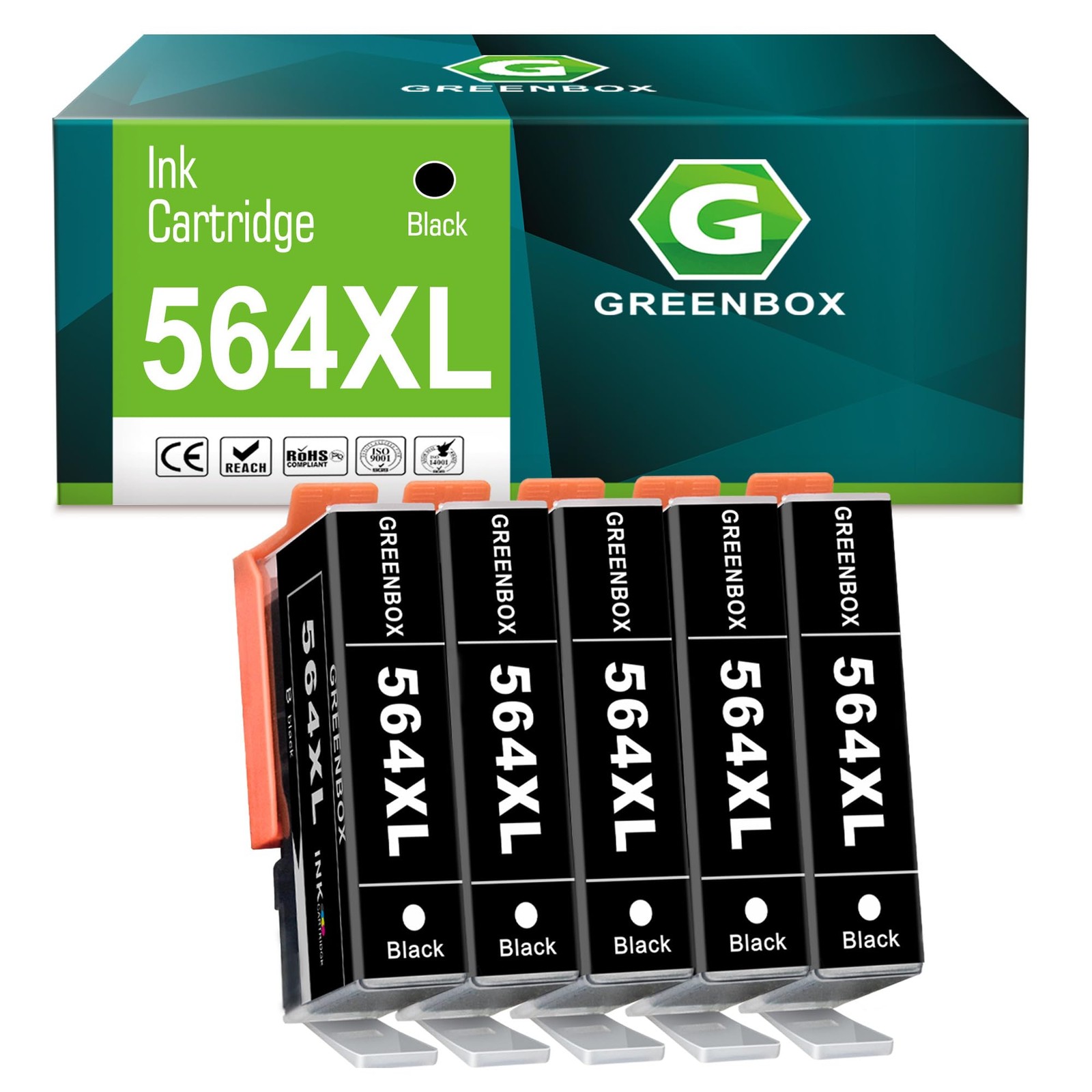 GREENBOX 564XL Black Ink Cartridges DeskJet 3520 OfficeJet 4620, 5 Pack Hp 564