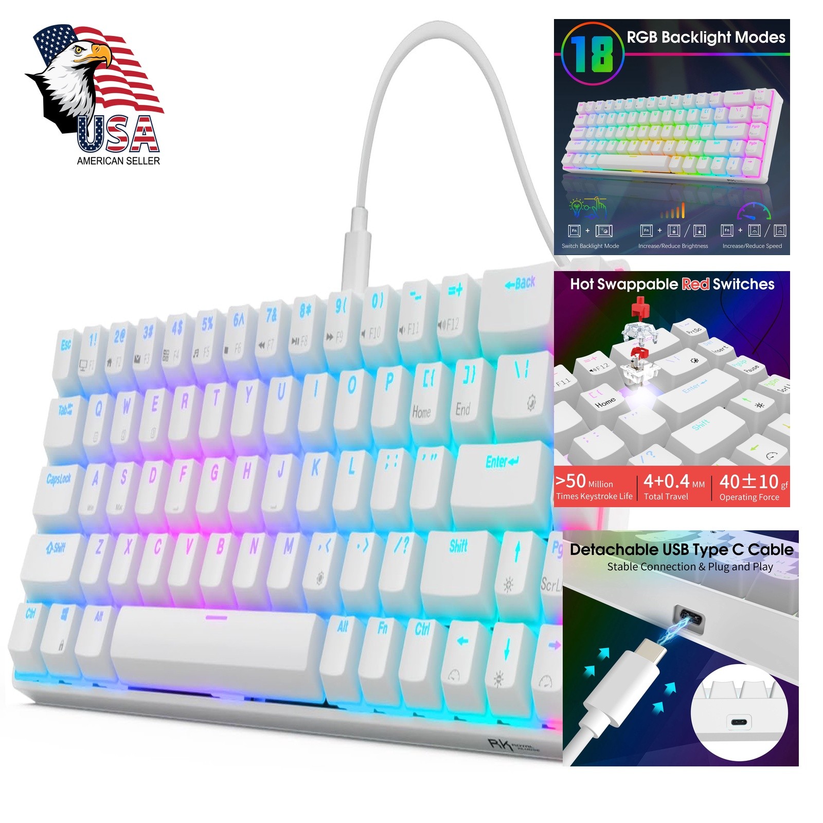 RK ROYAL KLUDGE RK68 Hot-Swap Red Switch White