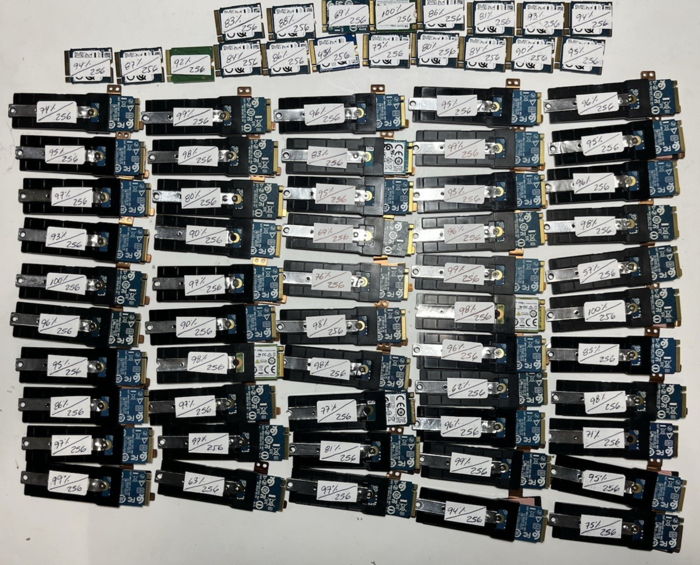 LOT OF 71 Mixed Major Brand 256GB NVMe PCIe Gen3 x4 M.2 2230 Solid State Drive