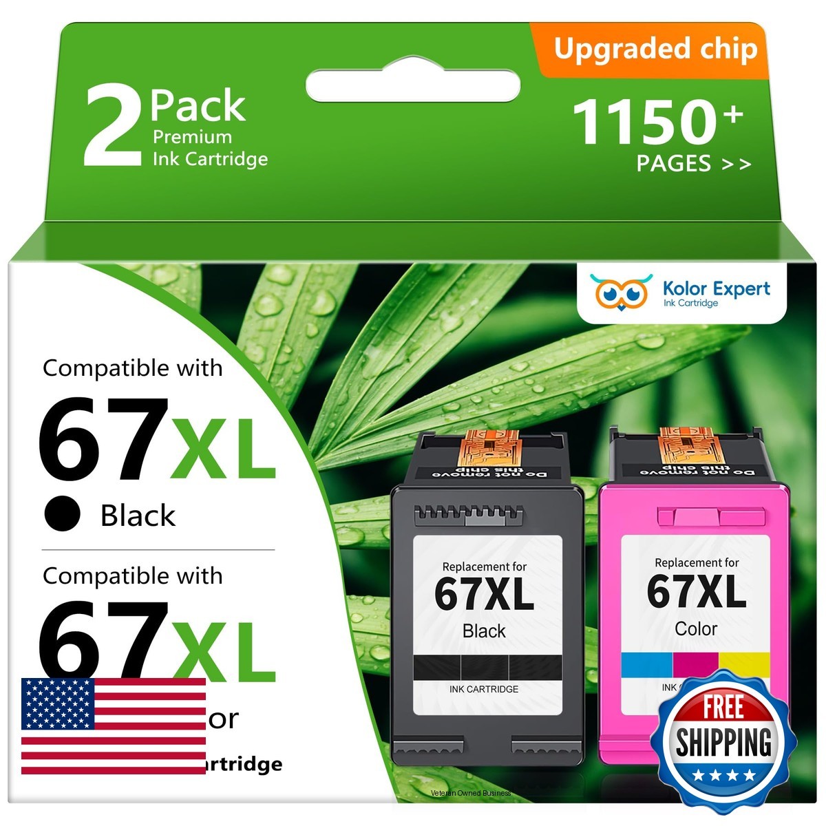 Kolor Expert 67XL Combo Pack for HP DeskJet 2755e 2827e 2742e (1 Black, 1 Color)