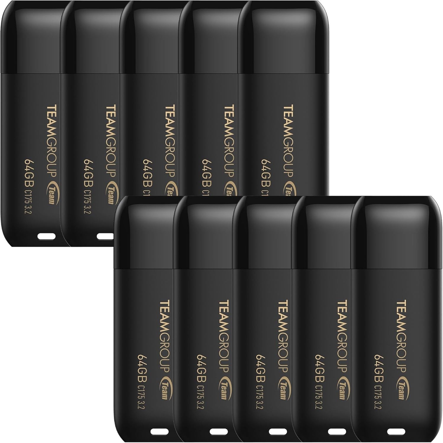 TEAMGROUP C175 64GB USB 3.2 Flash Drive 10 Pack Matte Black 100MB/s