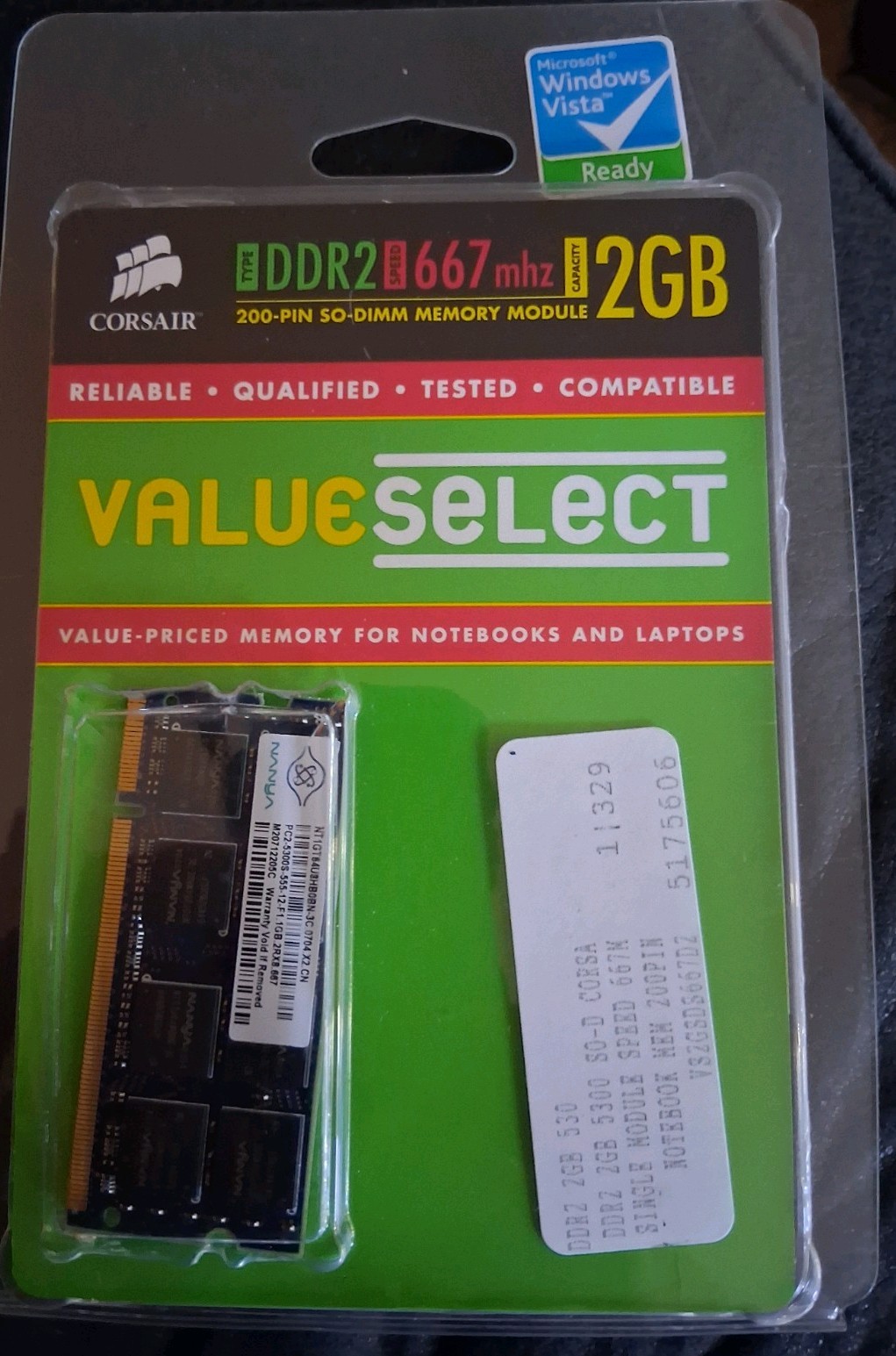 Corsair Value Select 2GB(2X1GB) PC2-5300 DDR2-667MHz nonECC Unbuffered CL5 240PN