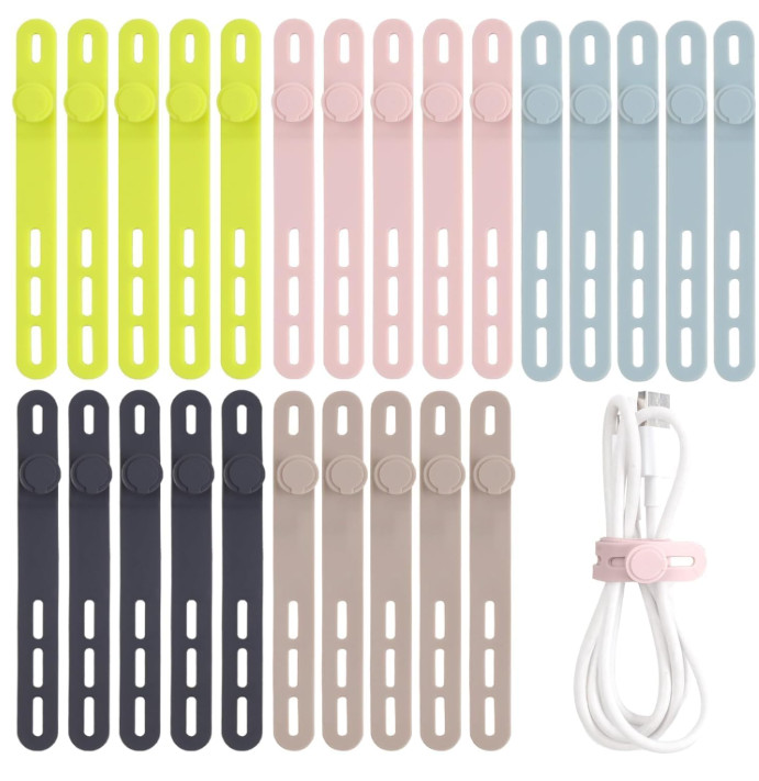  Oligei 25 Pcs Silicone Cable Ties, Cable Ties Reusable, High Elasticity Cord Wr
