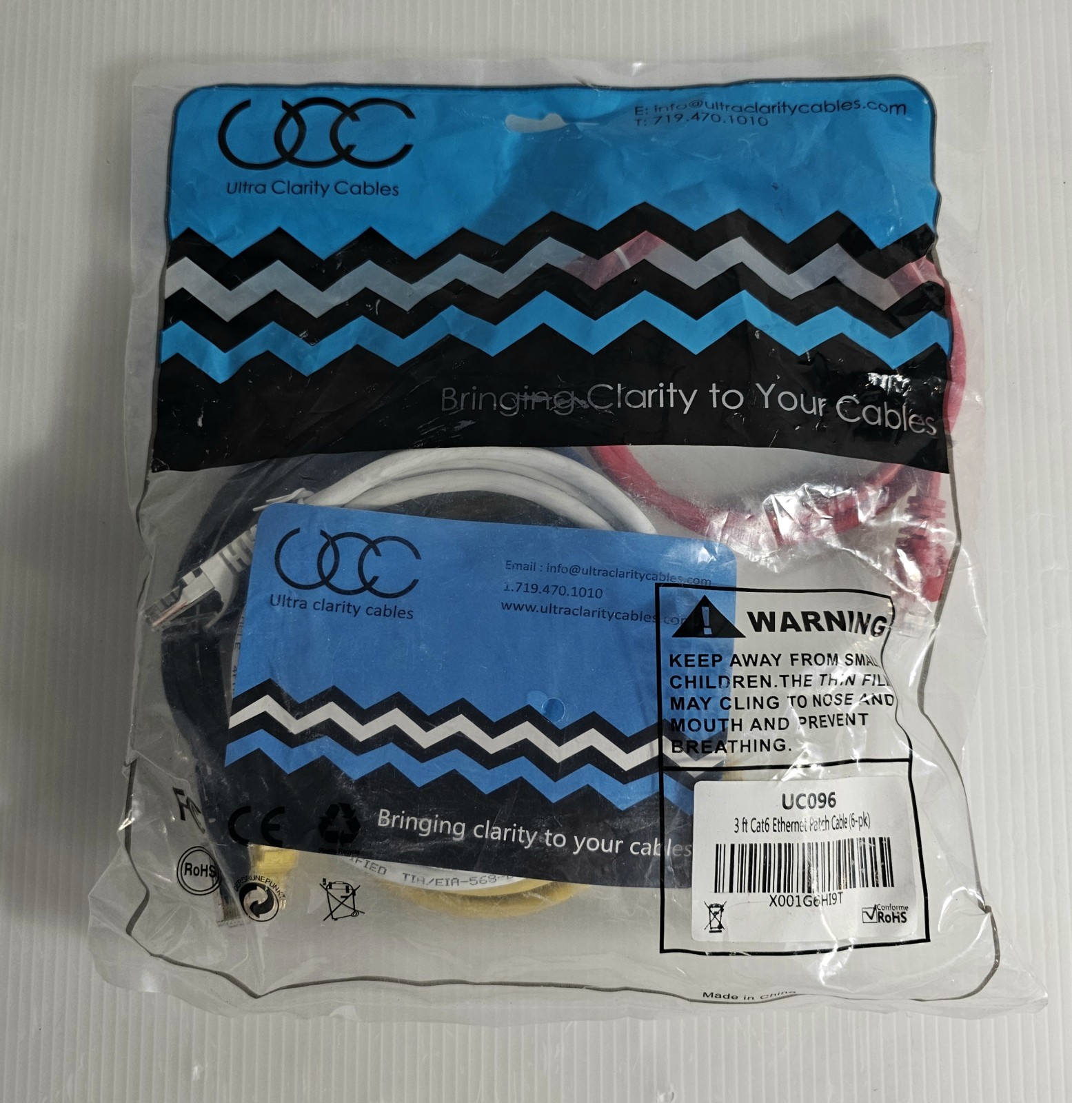 ULTRA CLARITY CABLES CAT 6 Ethernet PATCH CABLE, 6 PACK New