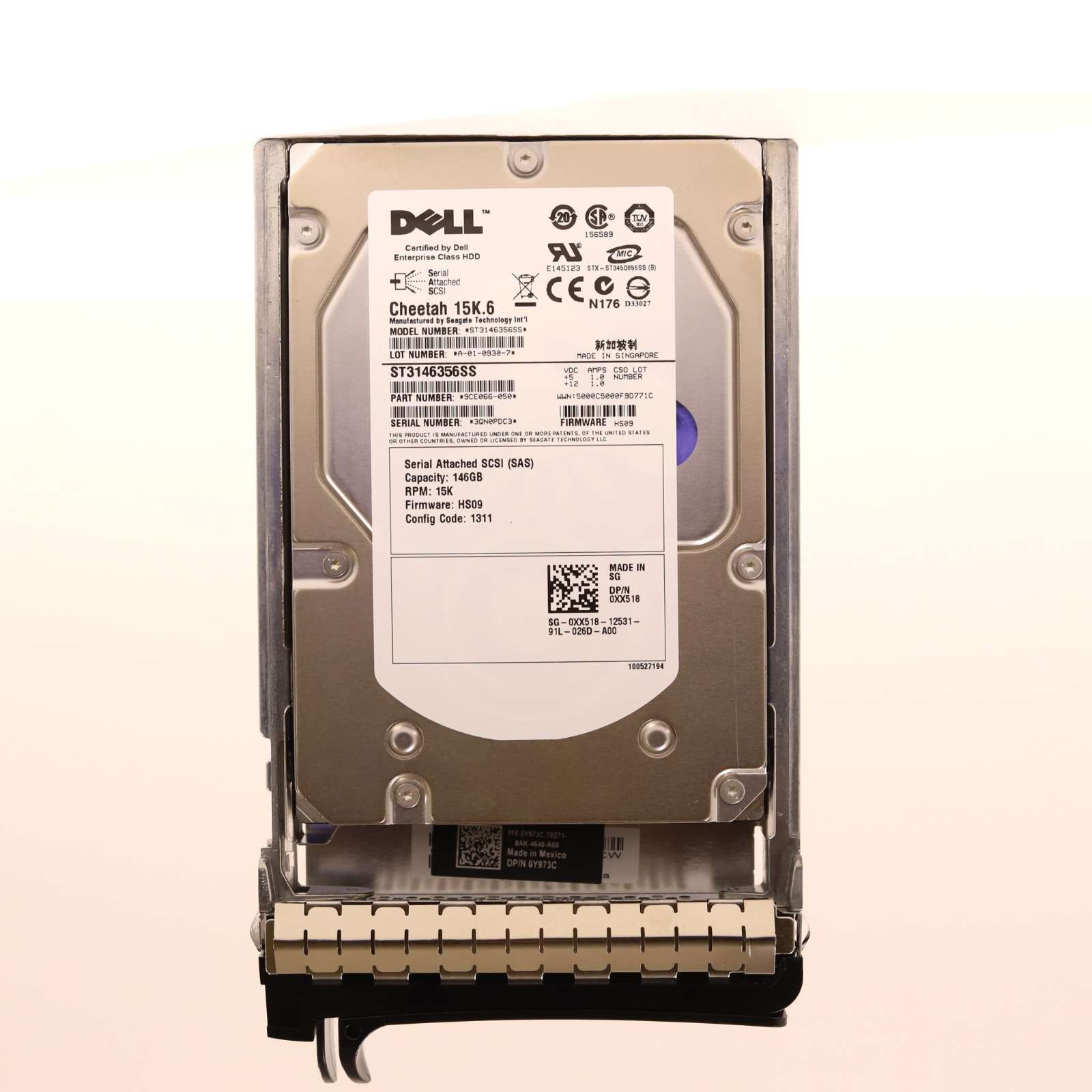 Dell ST3146356SS 146GB 3.5" 3Gb/s 16MB 15K RPM SAS HDD W/Caddy Dell P/N: 0XX518