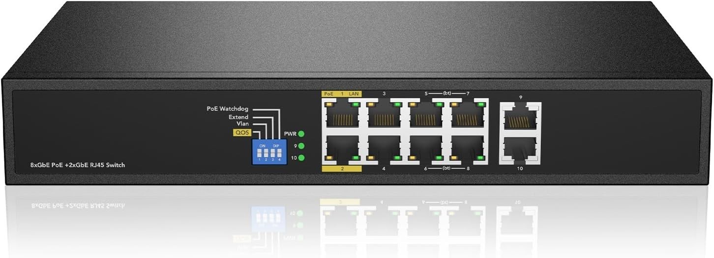 8 Port Full Gigabit PoE Switch w/2 Gig Uplink  4BT 90W & 4 AT 30W Ports 802.3af