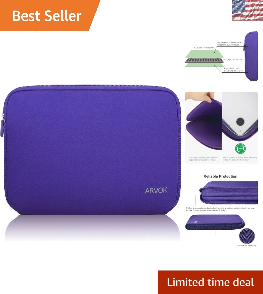 Elegant 15-16 Inch Water-Resistant Laptop Sleeve - Stylish Purple Neoprene Case