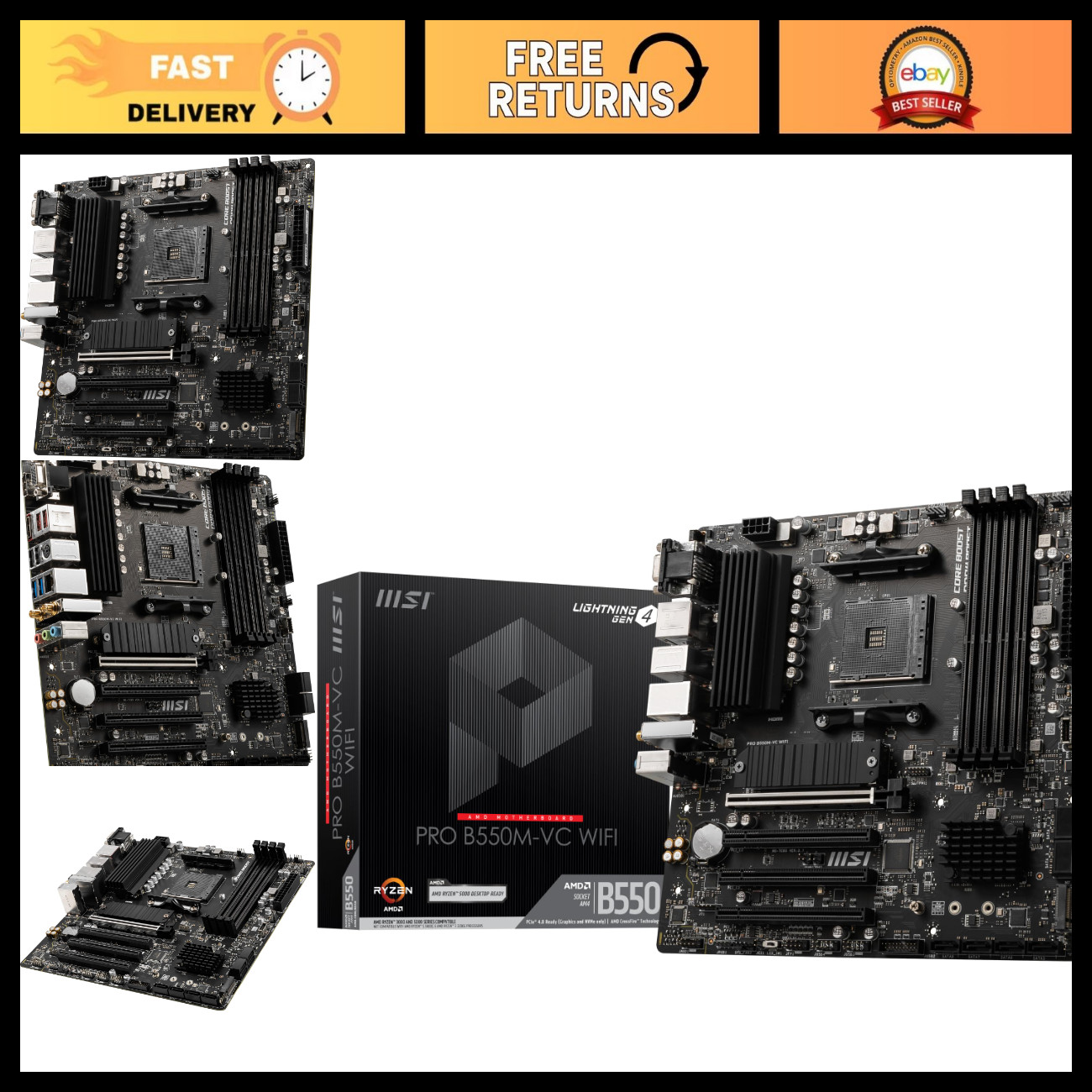 B550M Motherboard AM4 for AMD Ryzen 5000, DDR4, PCIe 4.0, Wi-Fi 6E, mATX