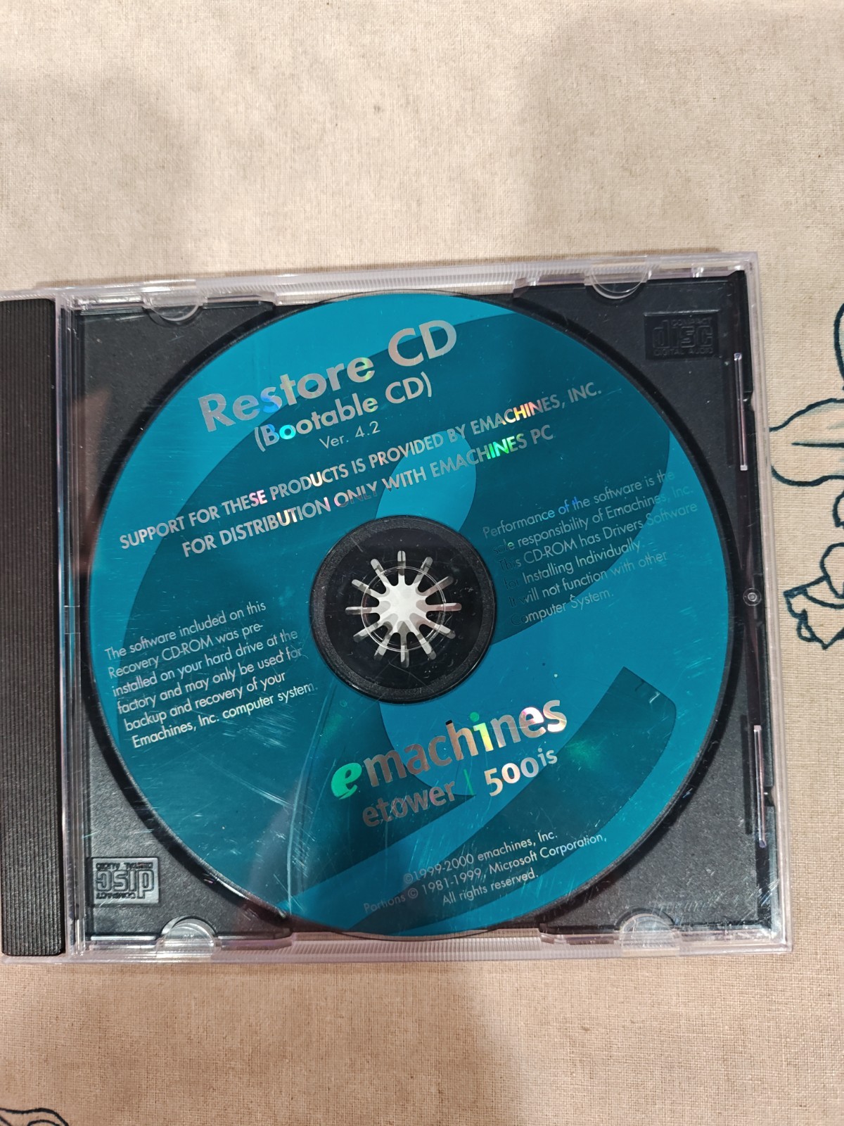 RARE eMachines Bootable System Restore CD for etower 500is Vtg 1999-2000