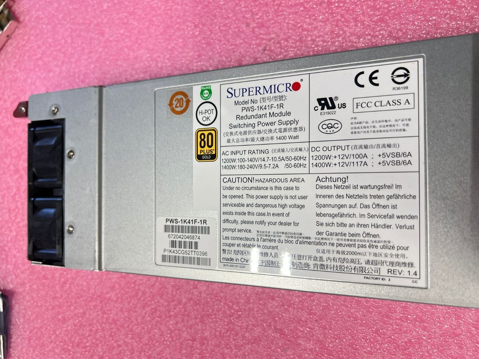 Supermicro PWS-1K41F-1R 1200W 1400W Switching Power Supply