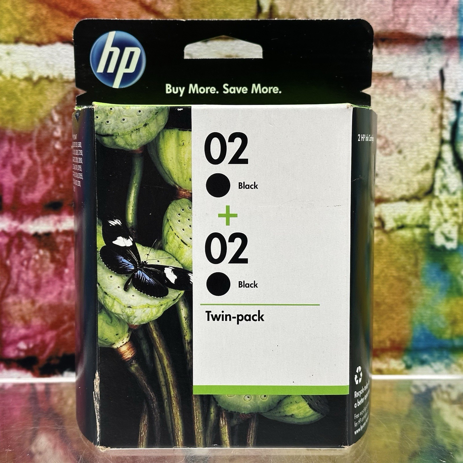HP 02 Black Ink Cartridges Twin Pack Genuine Original C9500FN Printer Sealed New