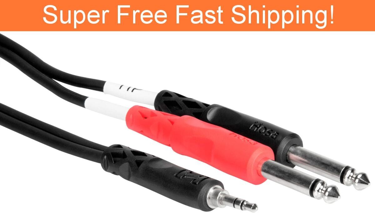 Hosa 3.5mm Stereo TRS to Dual 1/4" TS CABLE - 10FT CMP-159 - New