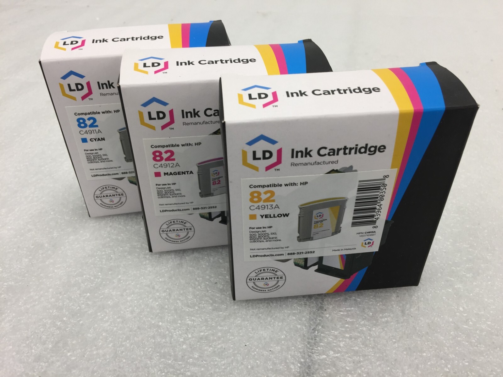 LD Ink Replacement Fits for HP 82 4PK C4911A/C4912A/C4913A FREE S/H