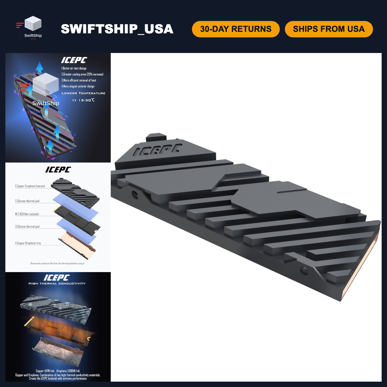 M.2 NVMe 2280 SSD Cooler with Graphene Coating & Copper Heatsink for PS5/Laptop