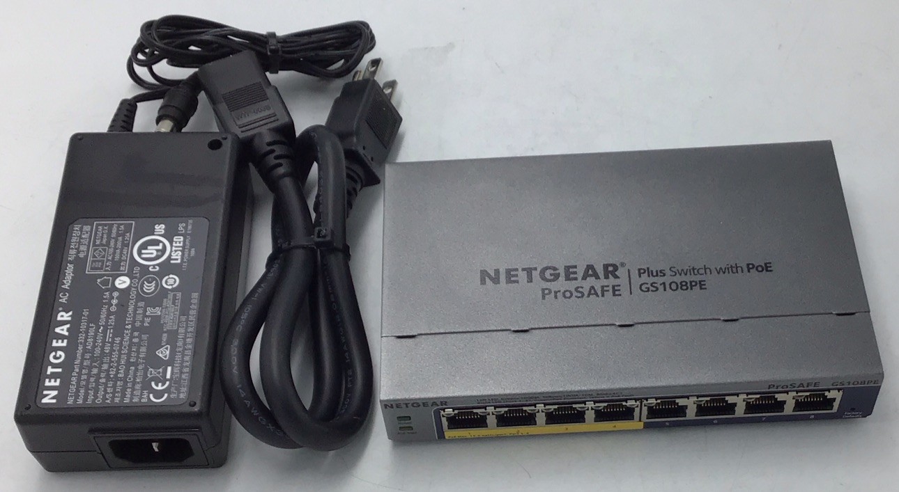 NETGEAR ProSafe Plus GS108PE 8-Port Gigabit Ethernet PoE Switch - w/AC Adapter