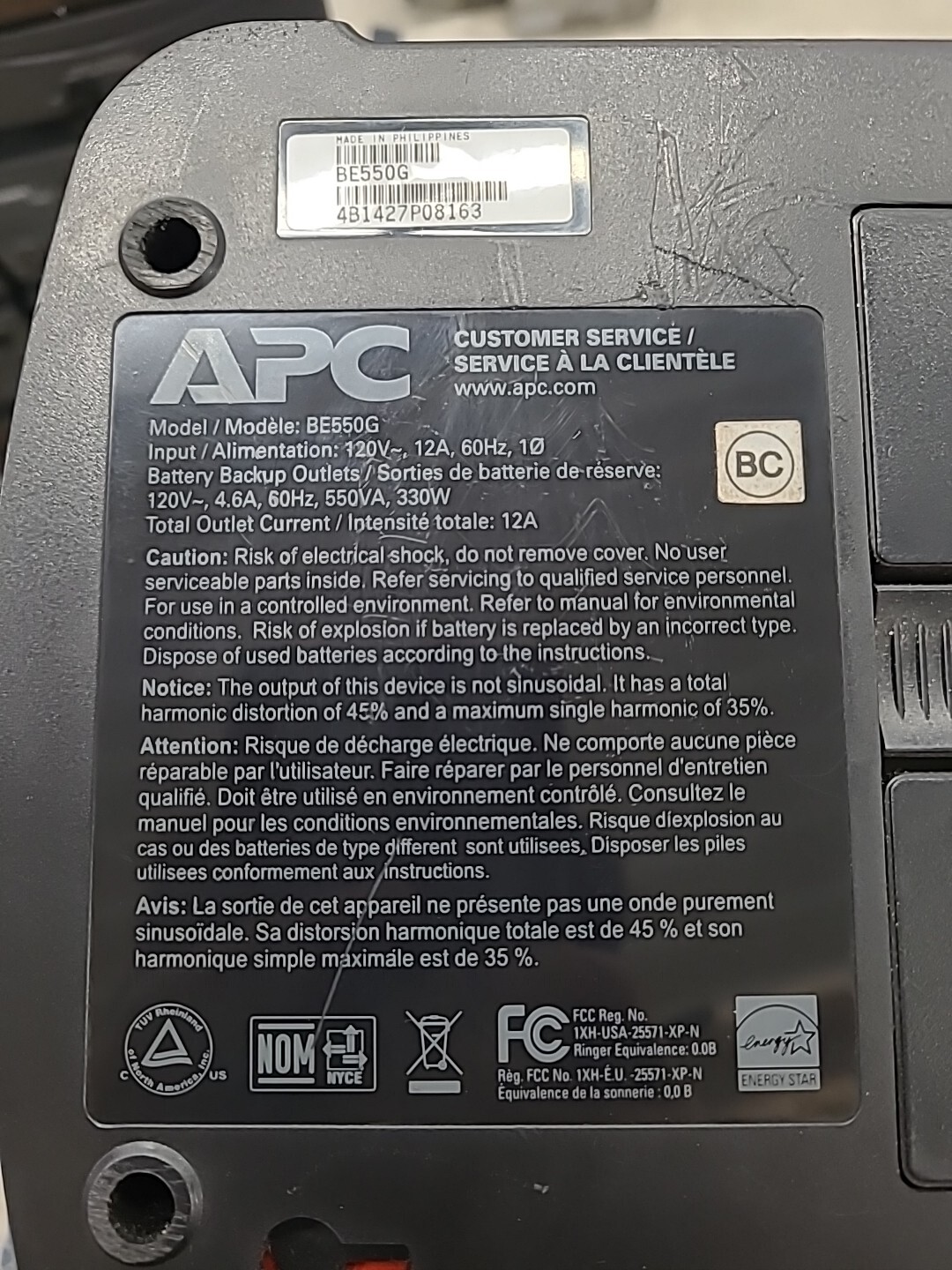 APC BE550G Back-UPS ES550 Backup Battery Surge -