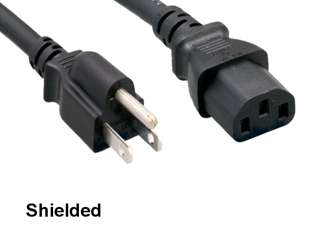 [Lot10] 12Ft Shielded Standard Power Cord NEMA5-15P to IEC60320-C13 18AWG 10A/12